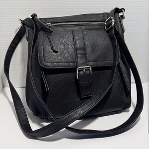 Bueno Black Crossbody Bag with Buckle Detail